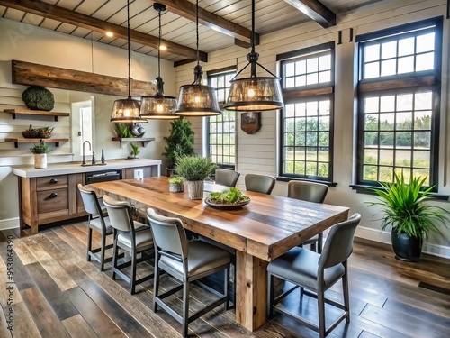 Wallpaper Mural Rustic farmhouse furniture modern reclaimed wood tablescape interior design rustic farmhouse decor style distressed wood trim black metal accents Torontodigital.ca