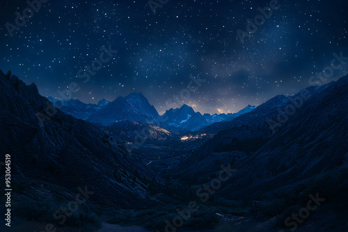 Majestic mountain range under a starlit sky.