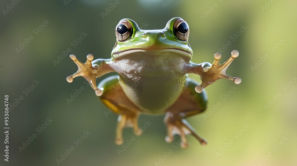 Green Frog Leaping in Mid-Air With Wide Open Eyes Green Frog Leaping in Mid-Air With Wide Open Eyes
