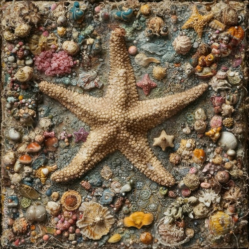 Starfish Sea Life Seashell Mosaic Art