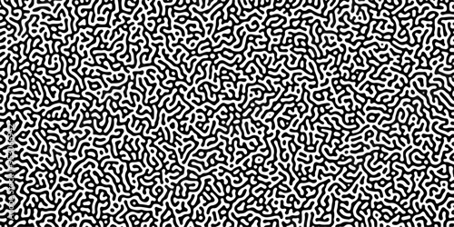 Turing reaction diffusion monochrome seamless pattern with chaotic motion .Linear design with biological shapes. Organic lines in memphis. abstract turing organic wallpaper background .	
