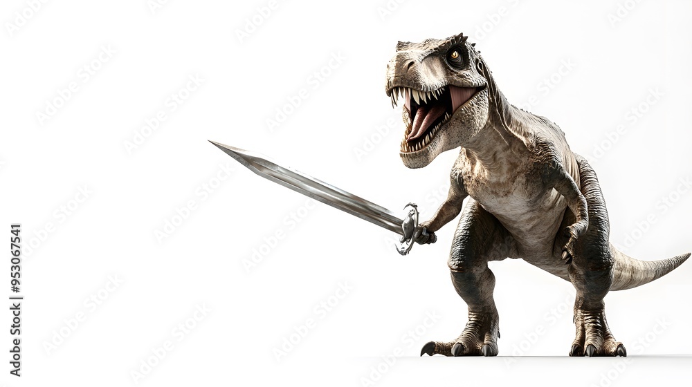 Tyrannosaurus Rex Dinosaur Holding a Sword  D Render