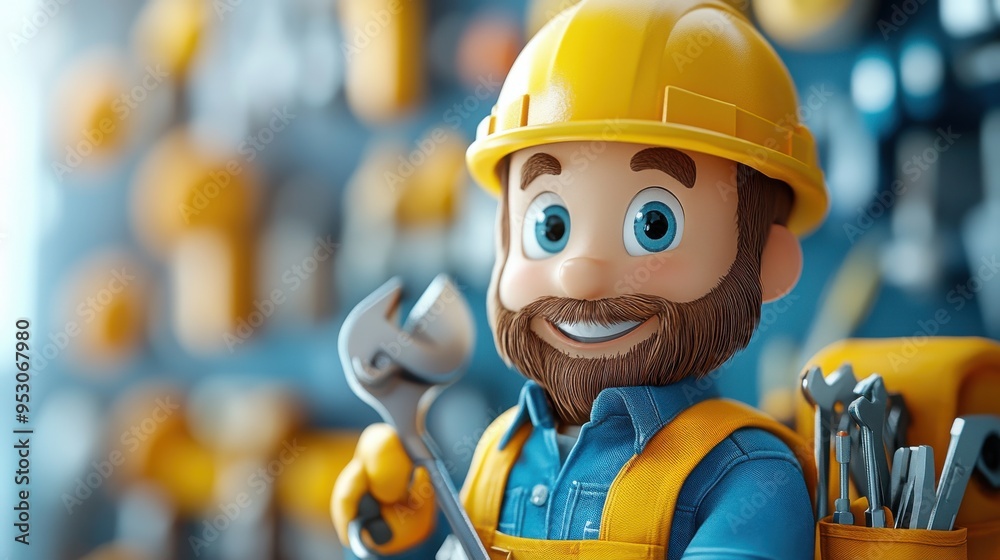 3D render cartoon of a flexible human hand holding a screwdriver and spanner wrench of a professional electrician or plumber with building tools isolated on a white background. 3D render cartoon of a flexible human hand holding a screwdriver and spanner wrench of a professional electrician or plumber with building tools isolated on a white background.