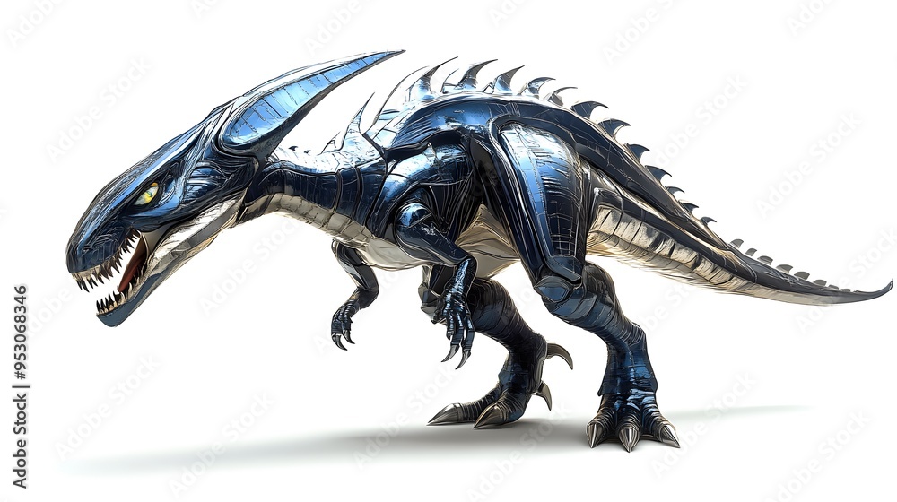 Fototapeta premium Metallic Dinosaur D Render Cybernetic Creature