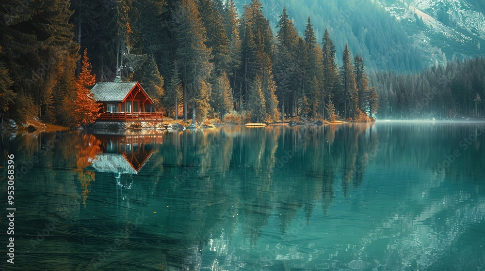 Obraz premium Serene lake pattern wallpaper