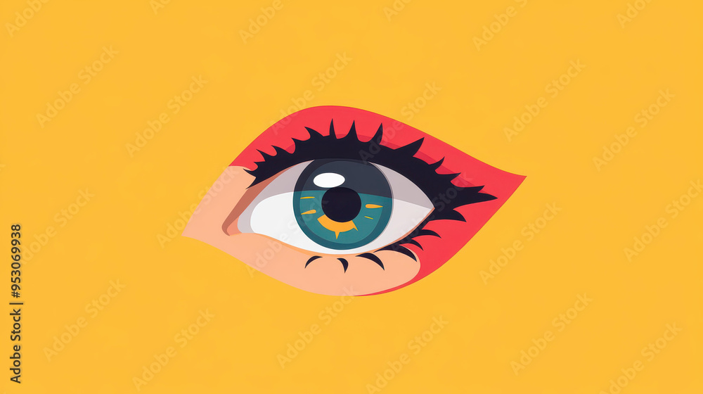 A modern, eye icon, designed in a vibrant cartoon style, gazes intently with unique textures for added depth. A modern, eye icon, designed in a vibrant cartoon style, gazes intently with unique textures for added depth.