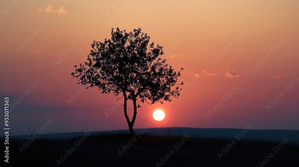 Obraz premium Sunset with tree wallpaper