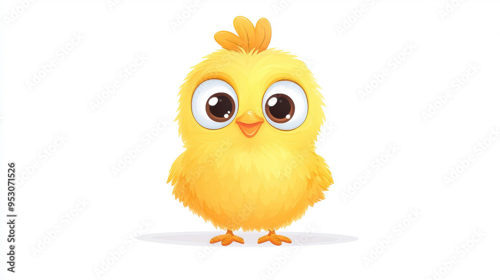 Cheerful yellow chicken in flat cartoon style, with fluffy body and big eyes, perfect for kids designs and playful graphics. Cheerful yellow chicken in flat cartoon style, with fluffy body and big eyes, perfect for kids designs and playful graphics.