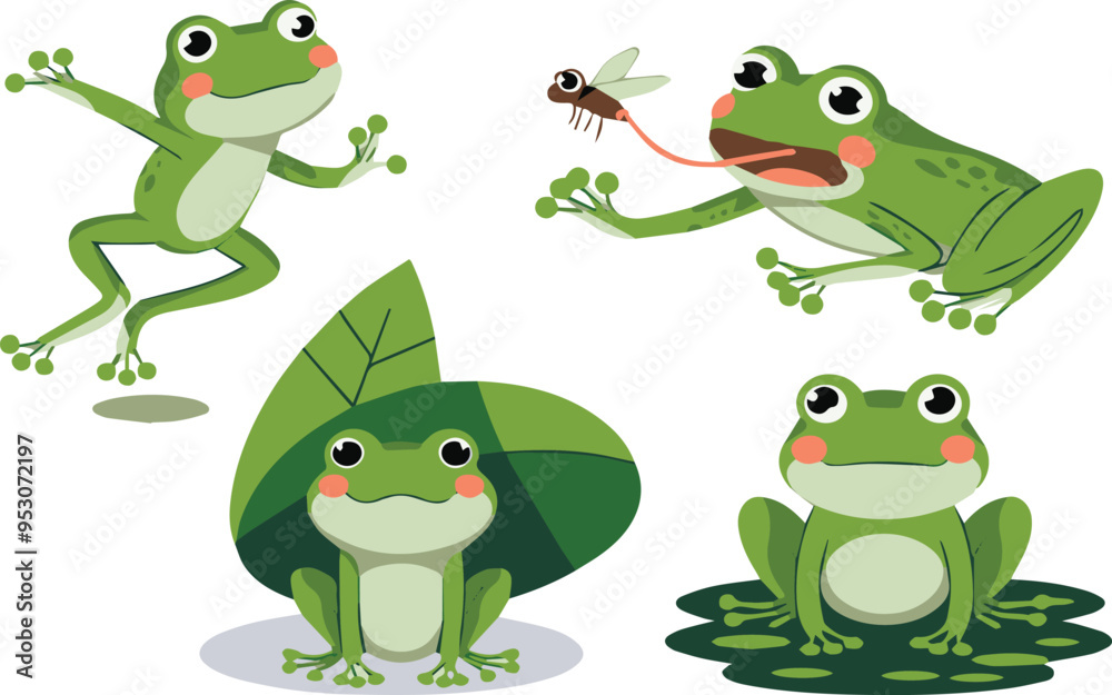 set of adorable frog characters vector illustration on a white background set of adorable frog characters vector illustration on a white background