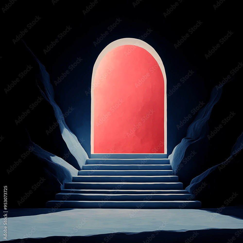 Obraz premium A stunning archway illuminated by soft light, leading up a set of steps. Ideal for themes of hope, journey, and exploration.