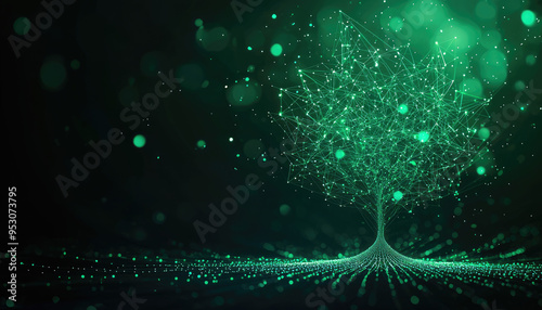 Wallpaper Mural A digital tree visualization merging nature and technology, highlighted by vibrant green tones and intricate patterns. Torontodigital.ca