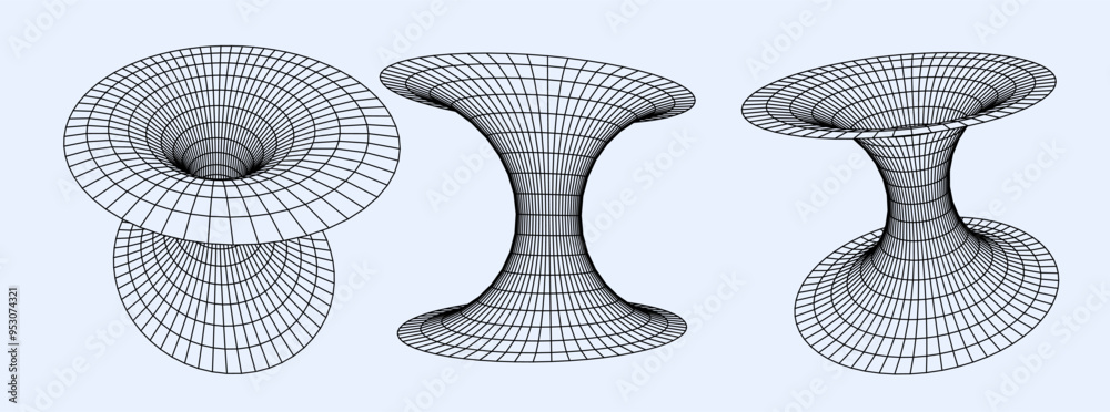 Fototapeta premium A set of 3D tunnel wireframes representing the warp of time and space.