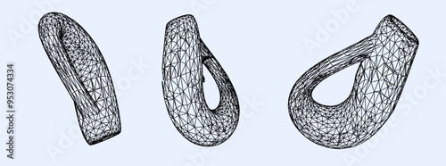 Set of wireframe illustrations of Klein's bottles. Conceptual vector illustrtion of time-space 4D curvature.