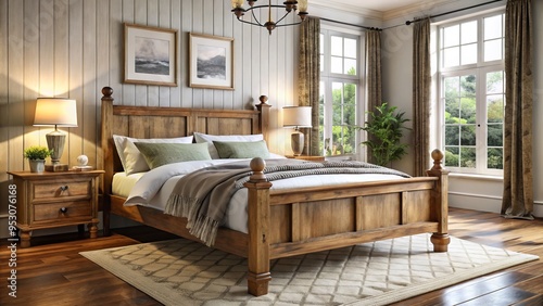 vintage wooden bed frame classic farmhouse style photo