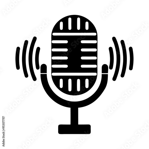 Black silhouette fquency microphone icon and vector illustration