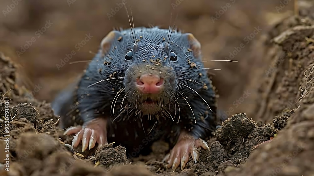Star-nosed mole emerging from underground, its tentacle-like nose clearly visible as it navigates through the soil, showcasing this bizarre, highly adapted mammal Star-nosed mole emerging from underground, its tentacle-like nose clearly visible as it navigates through the soil, showcasing this bizarre, highly adapted mammal