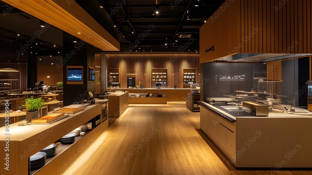 A sleek cooking space with customers using high-tech cooking tools A sleek cooking space with customers using high-tech cooking tools