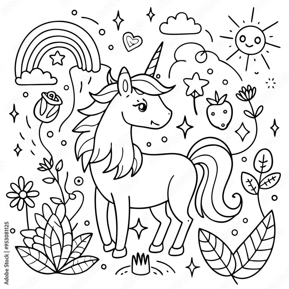 Obraz premium A coloring page of a unicorn eyecatching Illustrative eyecatching accessible.