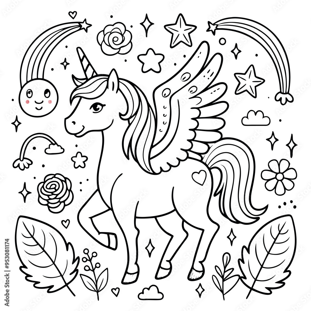 Obraz premium A coloring page of a unicorn eyecatching Illustrative eyecatching accessible.
