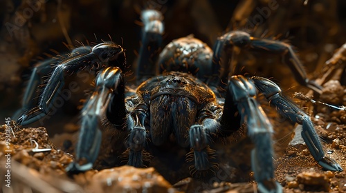 Goliath birdeater tarantula molting, shedding its exoskeleton in a detailed macro view, emphasizing the sheer size and power of this giant spider  photo