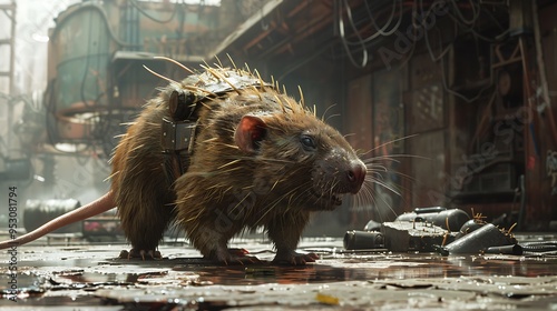 Naked mole rat as a post-apocalyptic survivor, a dystopian concept art piece that imagines these creatures in a gritty, future world  photo