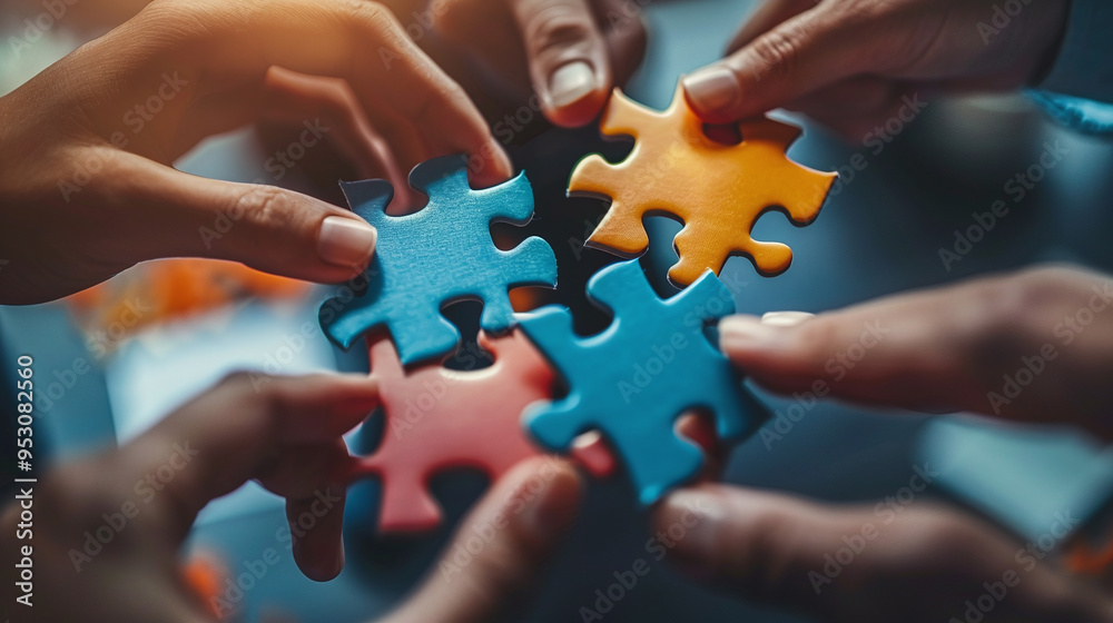 Collaborative Hands Assembling Jigsaw Puzzle: Teamwork and Problem-Solving in Action with Diverse Hands Interlocking Puzzle Pieces