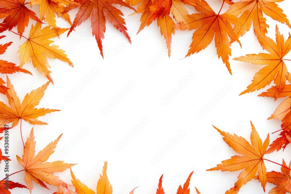 Autumn Maple Leaves Flat Lay White Background created with Generative AI Autumn Maple Leaves Flat Lay White Background created with Generative AI