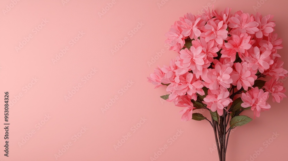 A beautiful arrangement of pink flowers against a soft pink background, perfect for adding a touch of elegance to any setting. A beautiful arrangement of pink flowers against a soft pink background, perfect for adding a touch of elegance to any setting.