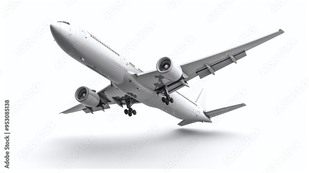 Airplane Isolated on White Background: Sleek and Modern Aircraft in Clear View Airplane Isolated on White Background: Sleek and Modern Aircraft in Clear View