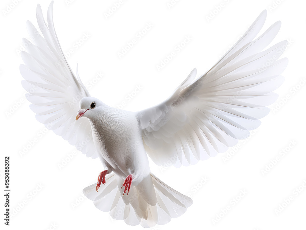 Flying White Dove Isolated on White Background: Symbol of Peace and Freedom in Motion Flying White Dove Isolated on White Background: Symbol of Peace and Freedom in Motion