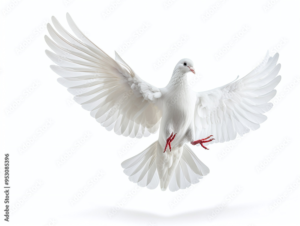 Flying White Dove Isolated on White Background: Symbol of Peace and Freedom in Motion Flying White Dove Isolated on White Background: Symbol of Peace and Freedom in Motion