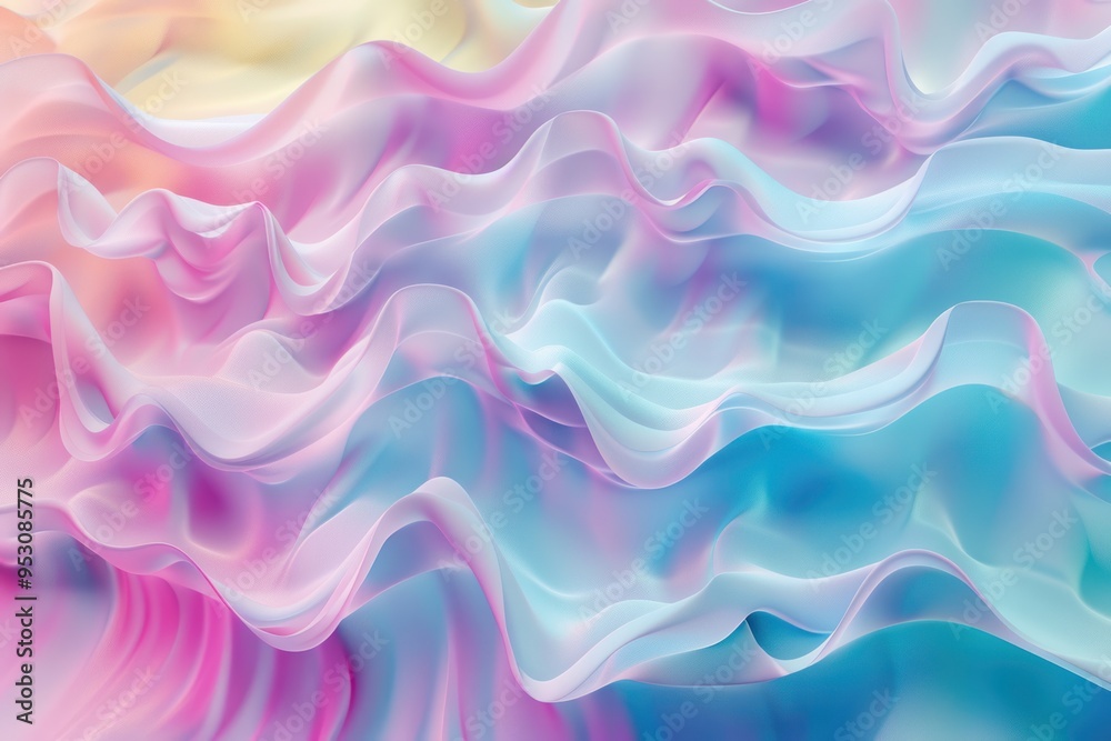 Abstract wavy fabric with pastel hues of pink, blue, and yellow. Fluid design concept for print and wallpaper. Abstract wavy fabric with pastel hues of pink, blue, and yellow. Fluid design concept for print and wallpaper.