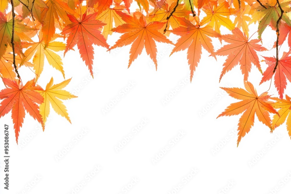 Autumn Maple Leaves Flat Lay White Background created with Generative AI Autumn Maple Leaves Flat Lay White Background created with Generative AI