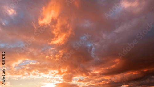 Canvas Print cute sunset golden clouds on the sky background - photo of nature