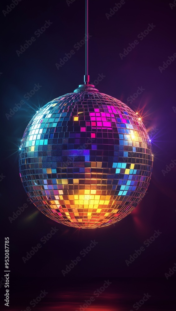 Obraz premium A colorful disco ball with lights shining on it