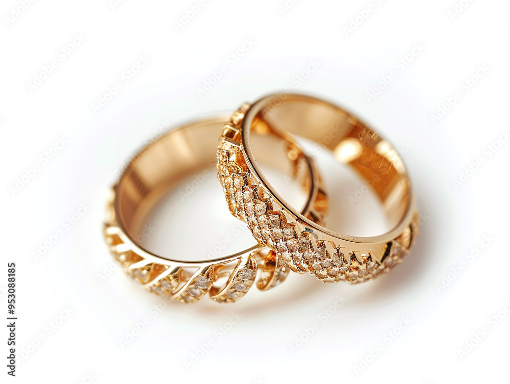 2-Piece Gold Wedding Ring Set Isolated on White Background: Elegant Symbol of Marriage 2-Piece Gold Wedding Ring Set Isolated on White Background: Elegant Symbol of Marriage