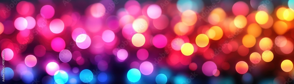 Fototapeta premium Colorful bokeh lights create a vibrant atmosphere, perfect for celebrations or festive occasions. Bright, whimsical, and joyful.