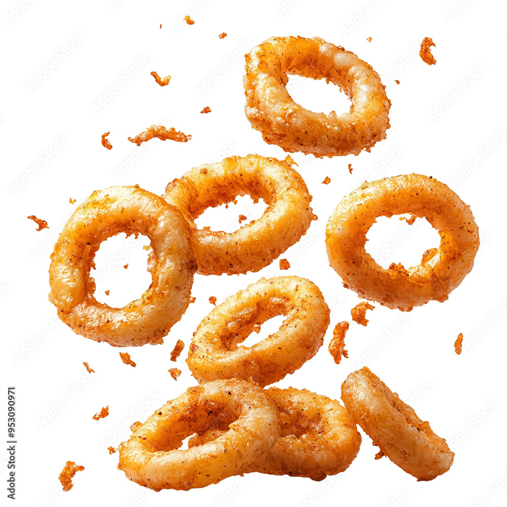 Falling crispy onion rings png Falling crispy onion rings png