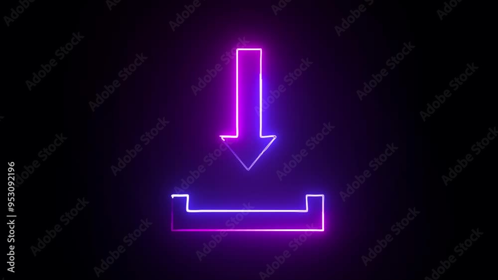 Neon pink and blue color downloading arrow concept. Vector sign logo with glowing colors. Neon animation of downloading symbol, arrow animation on black transparent background with alpha channel. Neon pink and blue color downloading arrow concept. Vector sign logo with glowing colors. Neon animation of downloading symbol, arrow animation on black transparent background with alpha channel.