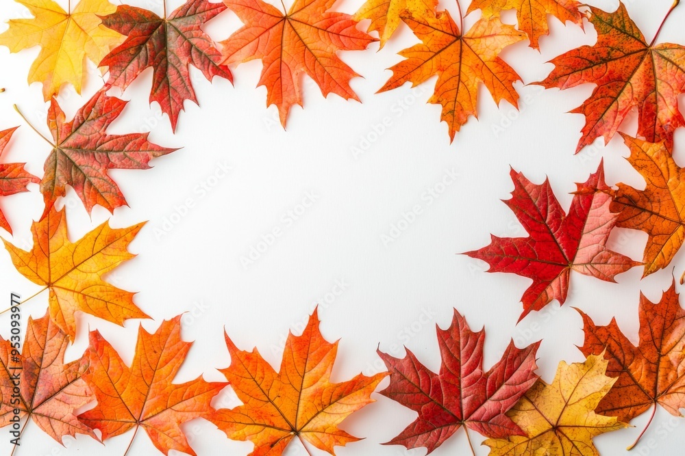 Autumn Maple Leaves Flat Lay White Background created with Generative AI Autumn Maple Leaves Flat Lay White Background created with Generative AI