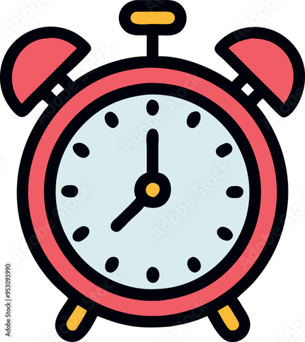Flat-style illustration with alarm clock. Morning alert, wakeup time, timepiece concept.