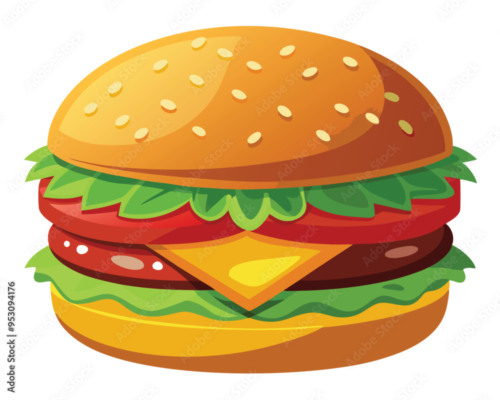 Delicious burger with fresh ingredients and vegetable vector illustration 