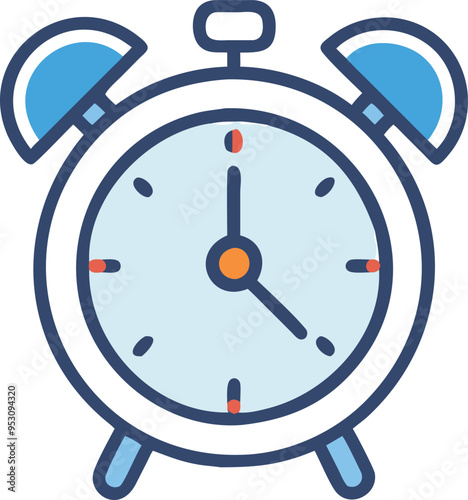 Flat-style illustration with alarm clock. Morning alert, wakeup time, timepiece concept.