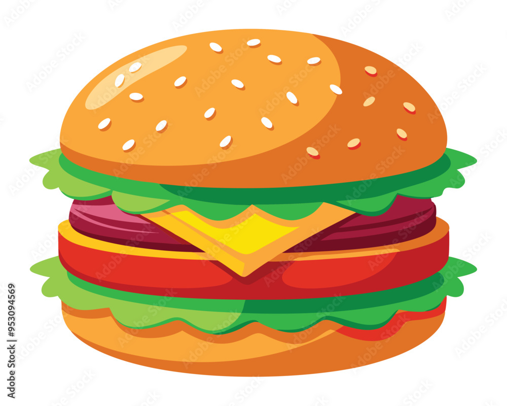 Delicious burger with fresh ingredients and vegetable vector illustration Delicious burger with fresh ingredients and vegetable vector illustration