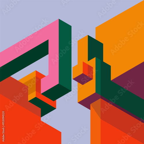 Isometric shapes in various colors create an abstract background. Suitable for modern design projects needing a vibrant and dynamic look.