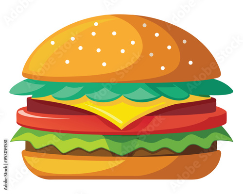 Delicious burger with fresh ingredients and vegetable vector illustration 