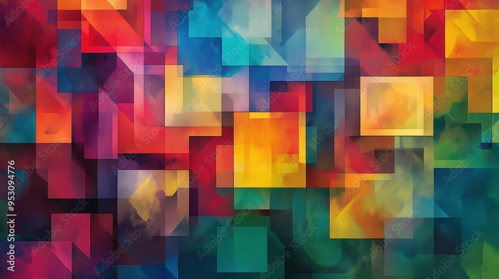 A colorful abstract painting with squares of different colors. The painting is full of life and energy, with each square representing a different color. The overall mood of the painting is vibrant A colorful abstract painting with squares of different colors. The painting is full of life and energy, with each square representing a different color. The overall mood of the painting is vibrant
