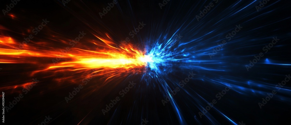 Blue and Orange Light Rays with Sun Flash on Black Background Blue and Orange Light Rays with Sun Flash on Black Background