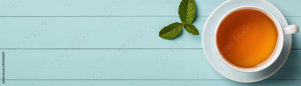 Freshly brewed herbal tea with a sprig of mint, brainboosting beverage, calming and healthy Freshly brewed herbal tea with a sprig of mint, brainboosting beverage, calming and healthy