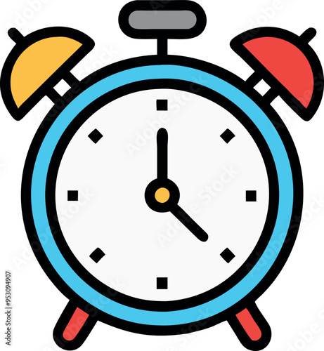 Flat-style illustration with alarm clock. Morning alert, wakeup time, timepiece concept.
